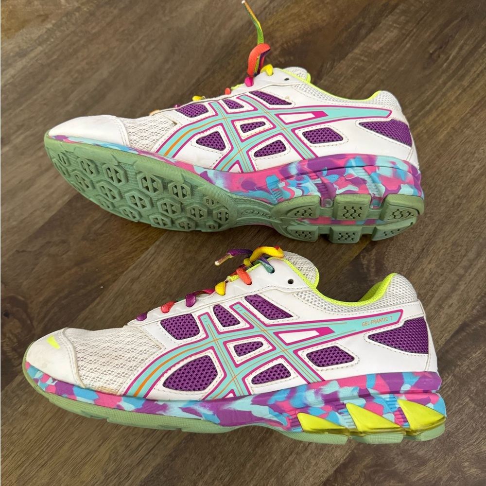 Asics Women’s White Running Shoes with Purple, Mint & Neon Accents Size 7.5